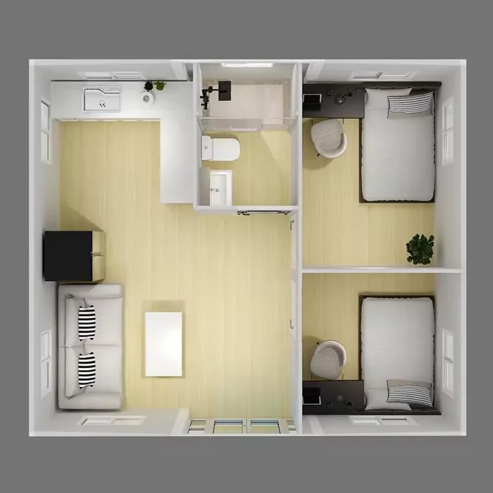 Prefab Tiny Home, White, Mobile House with Bathroom & Kitchen, Galvanized Frame, Waterproof, Modern Style 40ft, Model 2