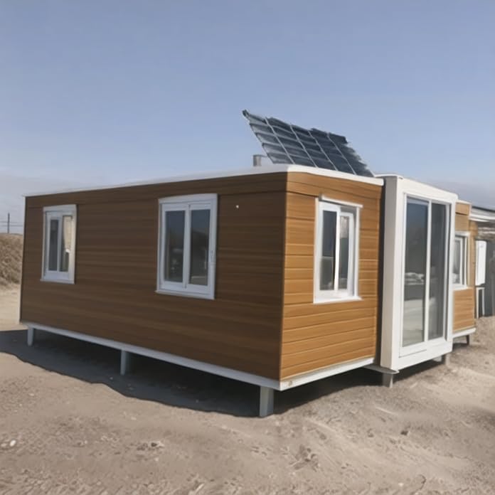 Solar Foldable Modular Expandable 2 Bedroom Prefab House 2 Room 40 Ft Expandable Container House, Gray White