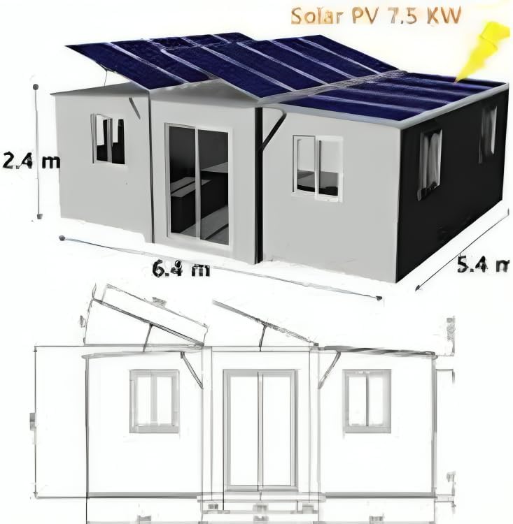 Solar Foldable Modular Expandable 2 Bedroom Prefab House 2 Room 40 Ft Expandable Container House, Gray White