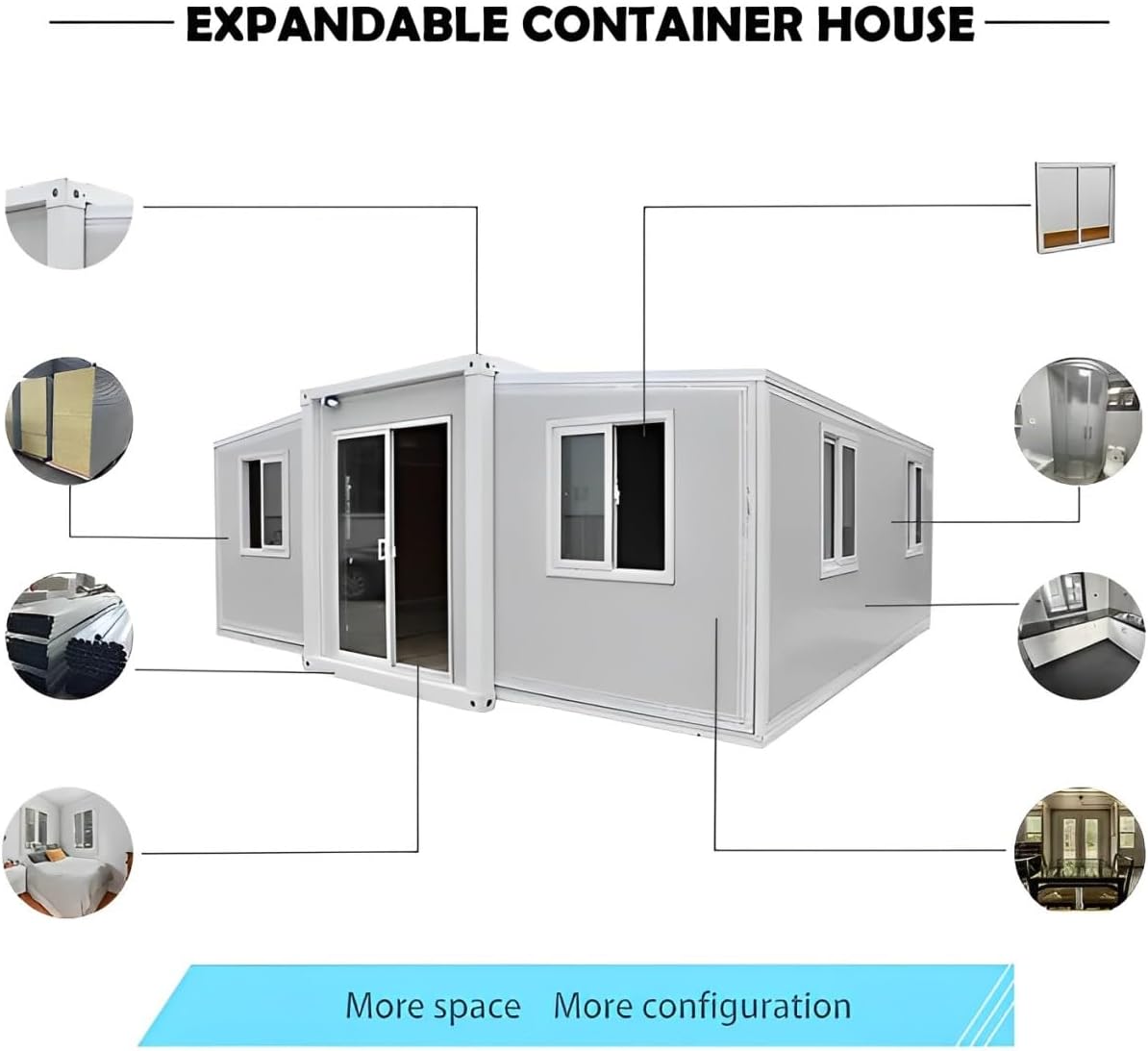 Portable Prefabricated Tiny House to Live in 19x20ft, Mobile Expandable Plastic Prefab House Including 1 Bathroom & Shower Inside for Living, Booth, Office, Guard House, Shop, Villa, Warehouse