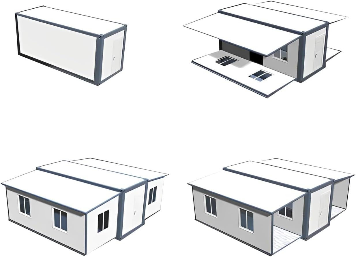 Portable Prefabricated Tiny House to Live in 19x20ft, Mobile Expandable Plastic Prefab House Including 1 Bathroom & Shower Inside for Living, Booth, Office, Guard House, Shop, Villa, Warehouse