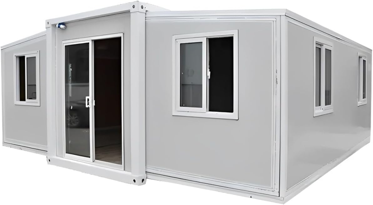 Portable Prefabricated Tiny House to Live in 19x20ft, Mobile Expandable Plastic Prefab House Including 1 Bathroom & Shower Inside for Living, Booth, Office, Guard House, Shop, Villa, Warehouse