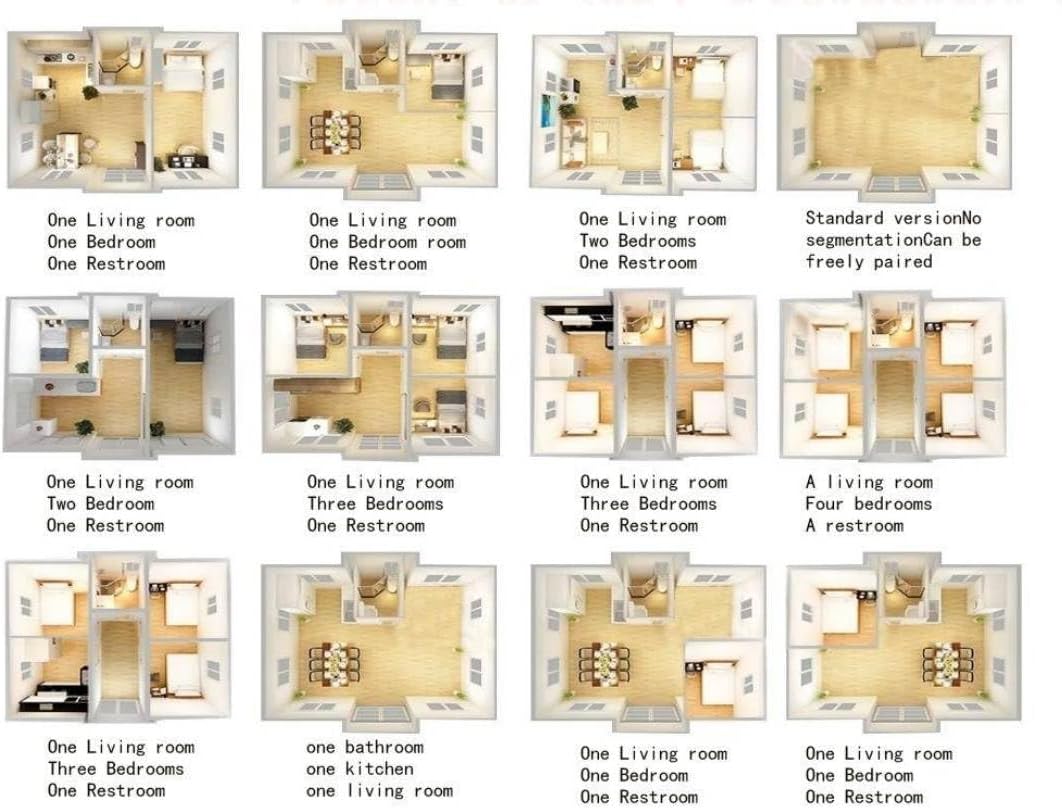 Tiny Homes 20FT Tiny House to Live in,Portable Prefab House with 4 Bedroom,1 Full Equiped Bathroom and Kitchen,Prefabricated Container House for Adults Living,Foldable